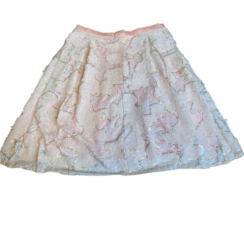 Eva Franco Anthropologie Pink Sequin Flare Spark Skirt Women’s Size 2